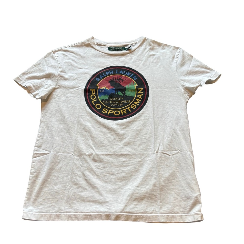 Ralph Lauren Polo Country Mens‎ White Polo Sportsman Elk Graphic T-Shirt S